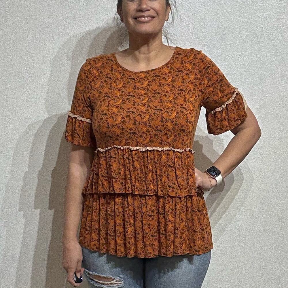 Matilda Jane Orange Floral Give Thanks Tiered Tunic Sz S